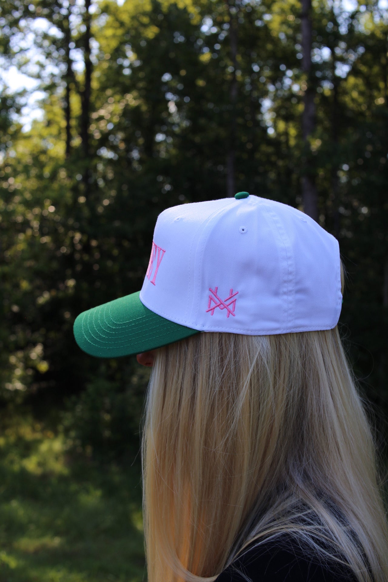 "Honey" Embroidered Hat - Green/Pink
