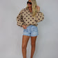 Polka Dot Button Pullover - Taupe/Brown