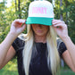 "Honey" Embroidered Hat - Green/Pink