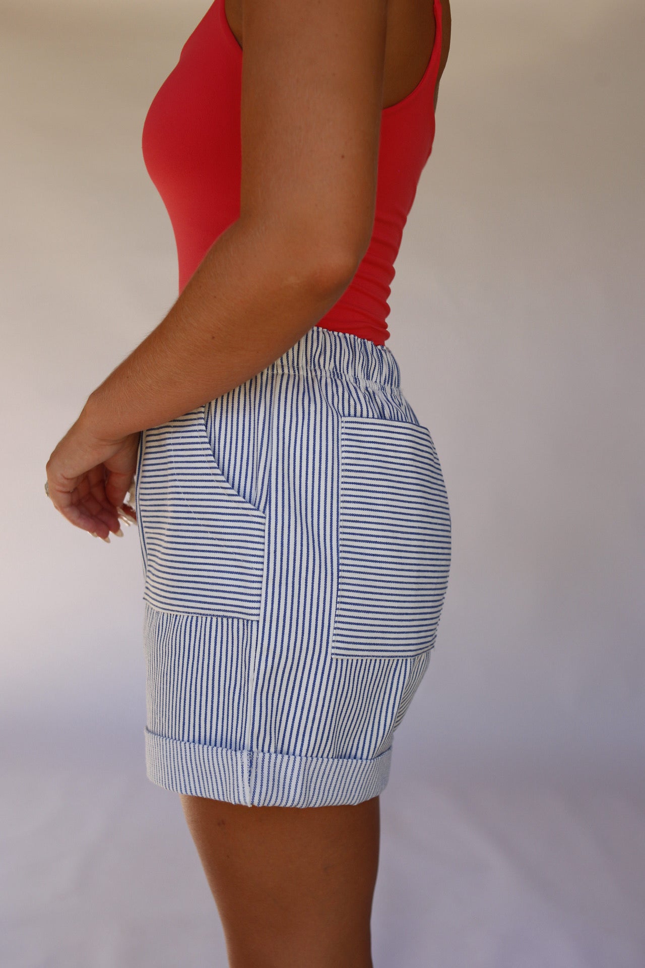 Cotton Striped Twill Shorts - Blue