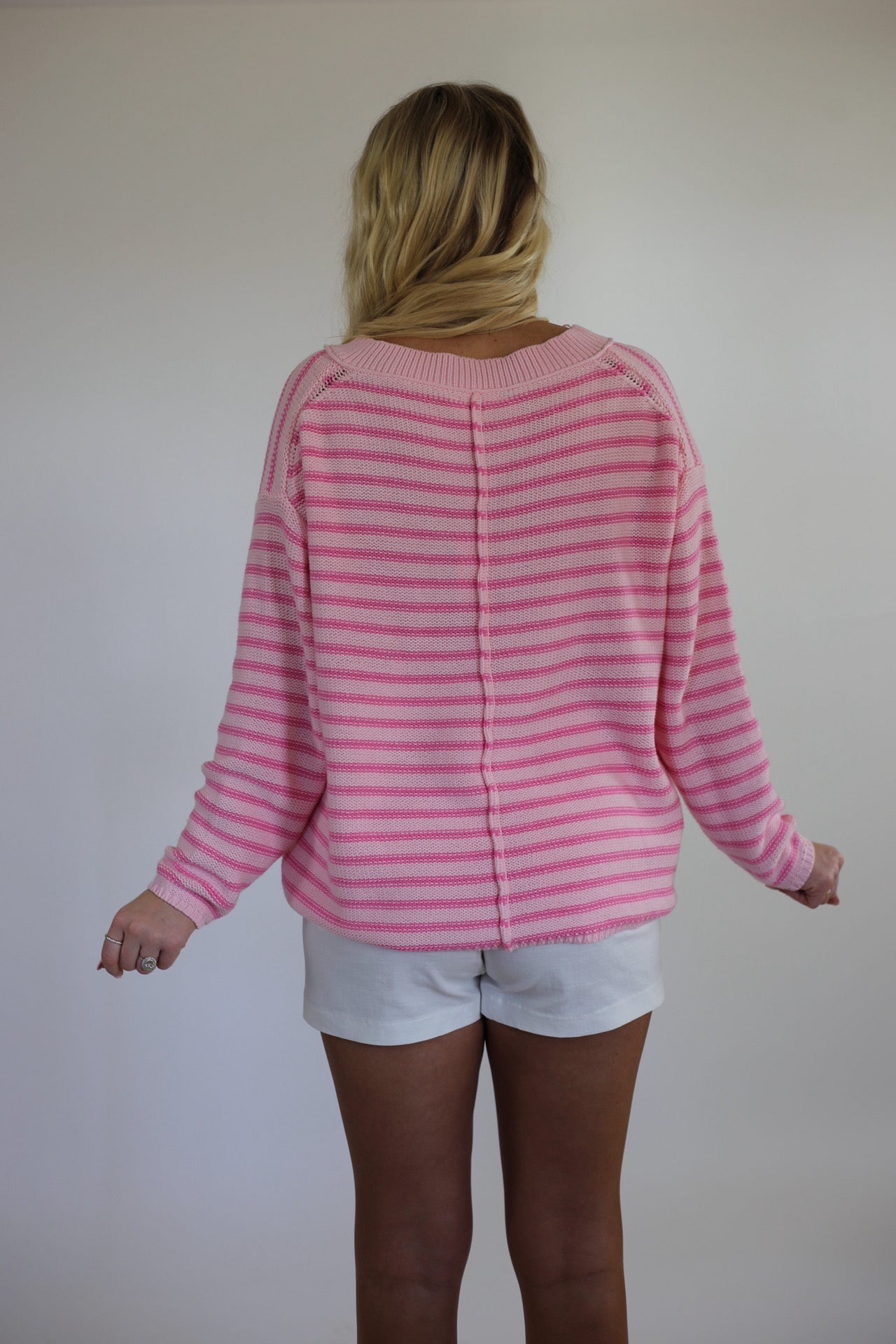 Daisy Stripe Sweater - Blush/Pink