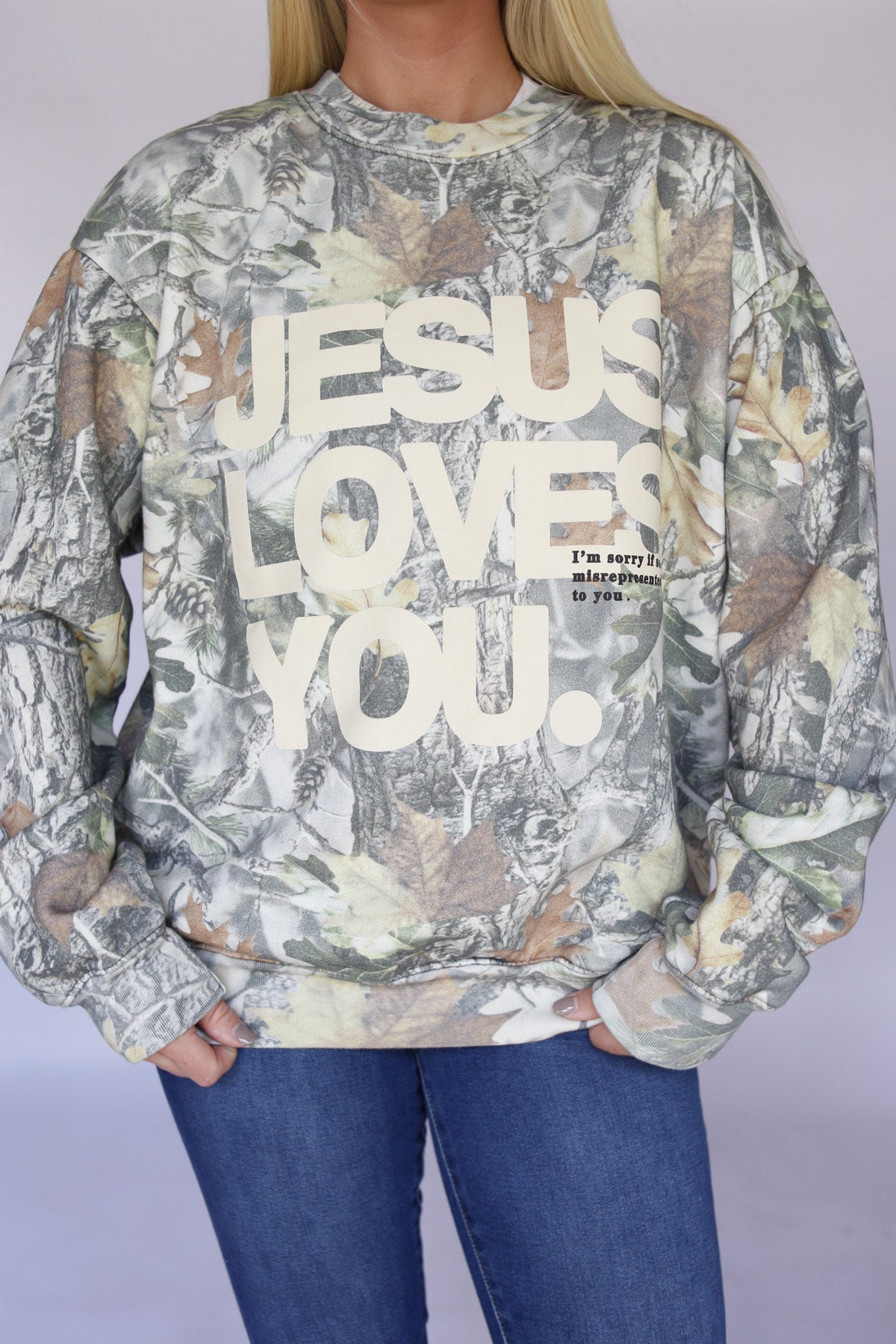 Jesus Loves You Camo Crewneck