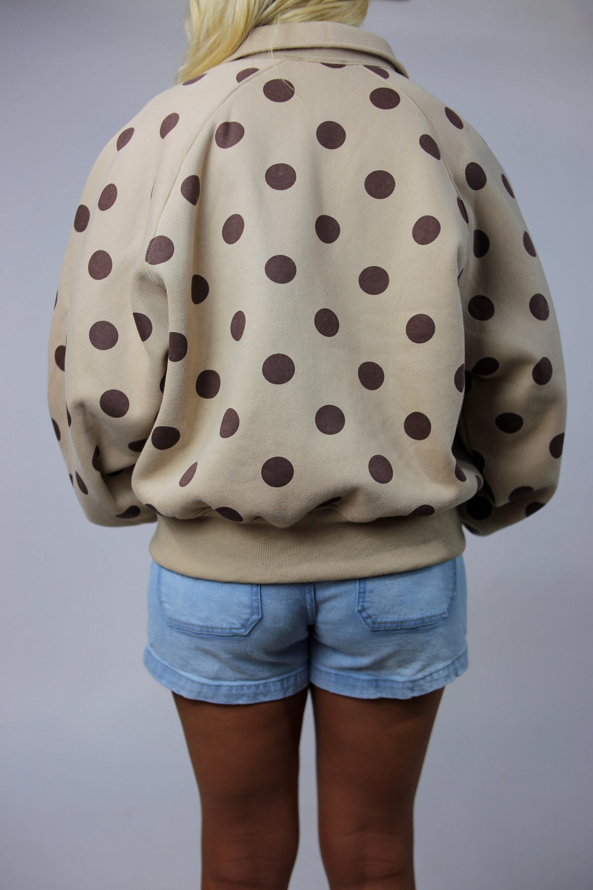 Polka Dot Button Pullover - Taupe/Brown