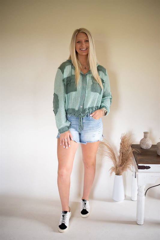 Crochet Contrast Sage Top FINAL SALE