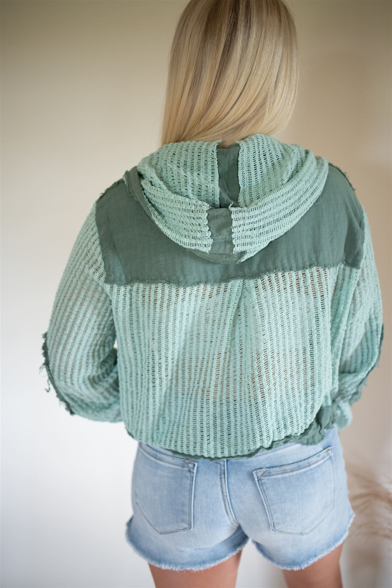 Crochet Contrast Sage Top FINAL SALE