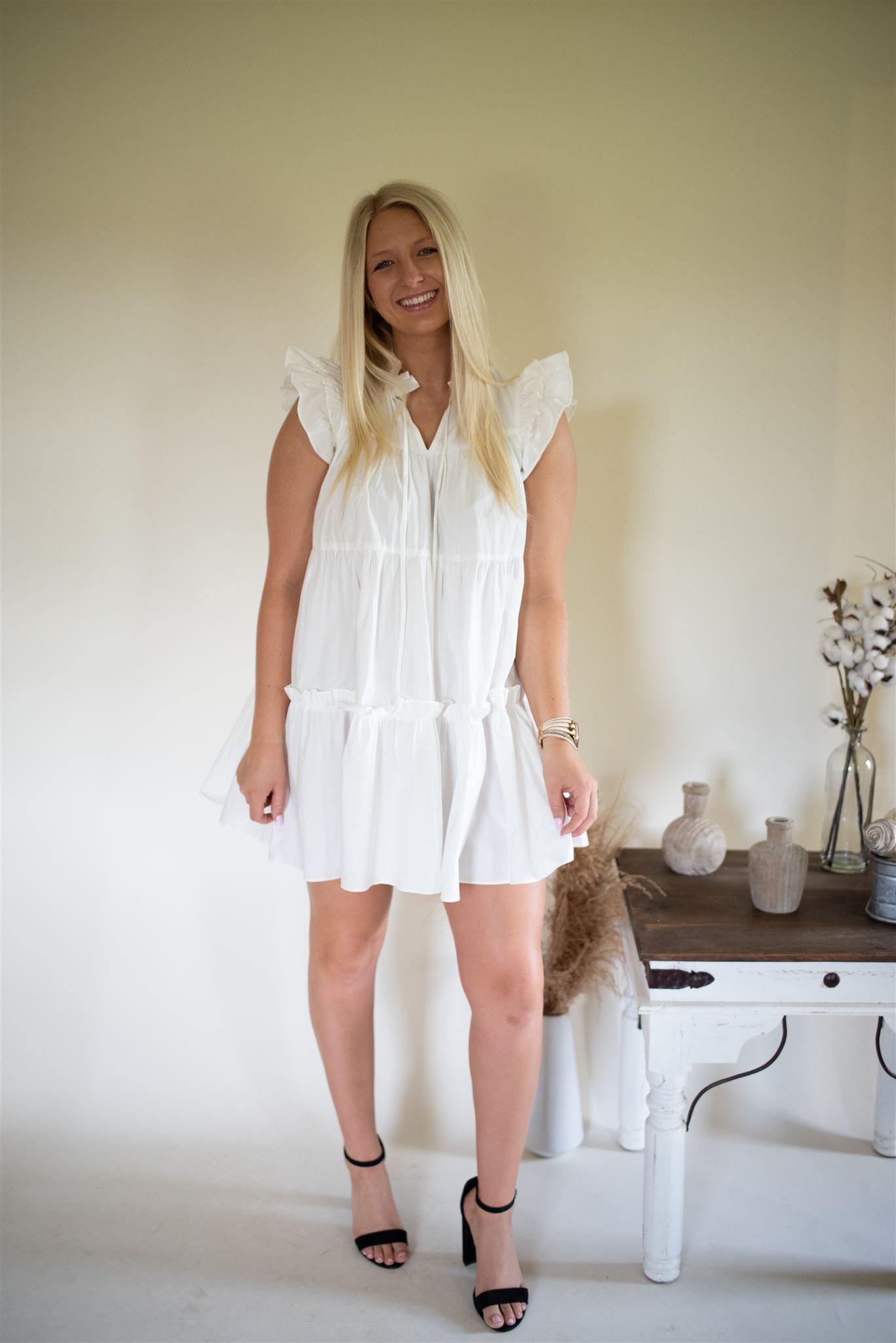 Precious Ruffle White Dress FINAL SALE