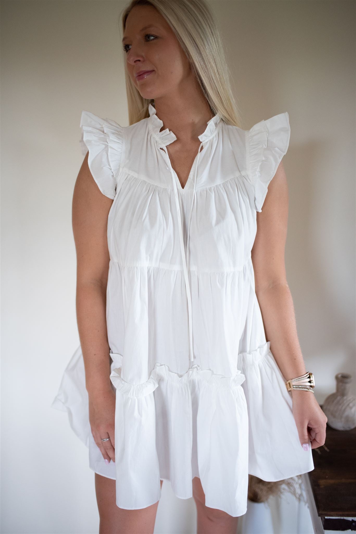 Precious Ruffle White Dress FINAL SALE