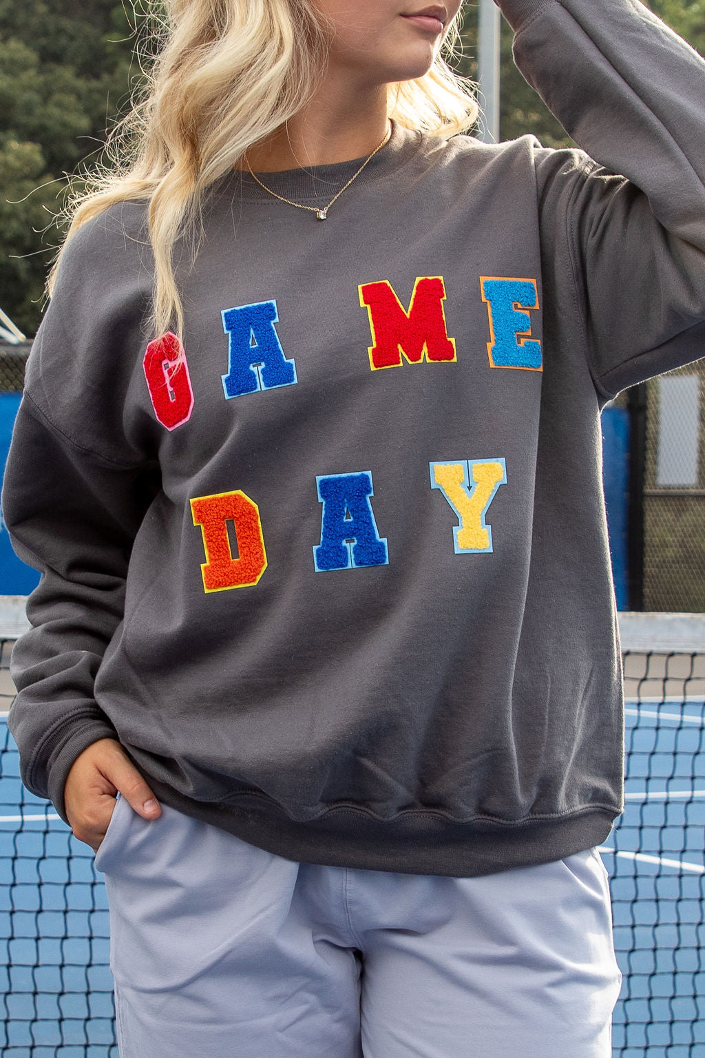 Multi Color Patch Game Day Crewneck