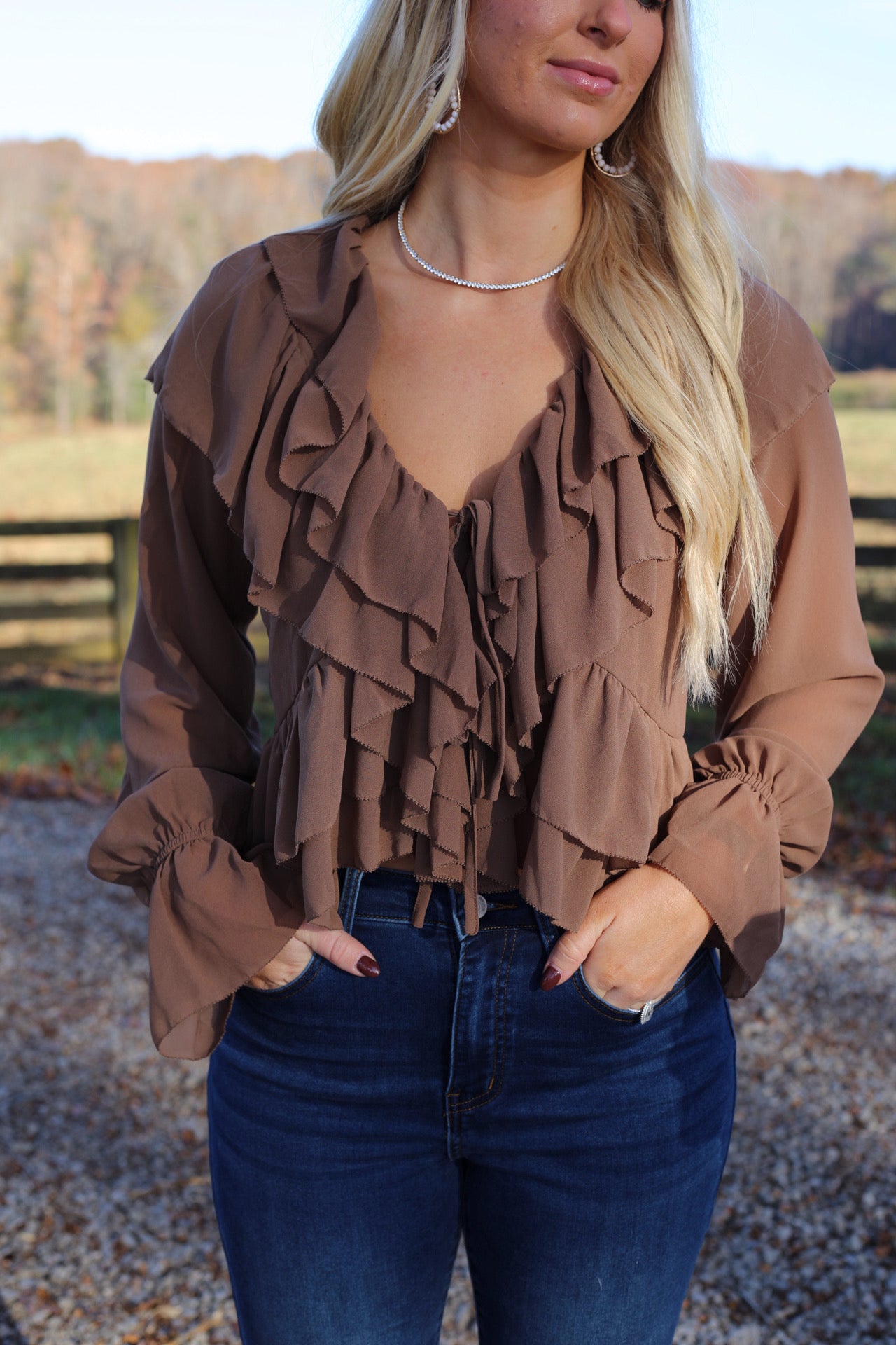 Dallas Ruffle Tie Blouse - Mocha