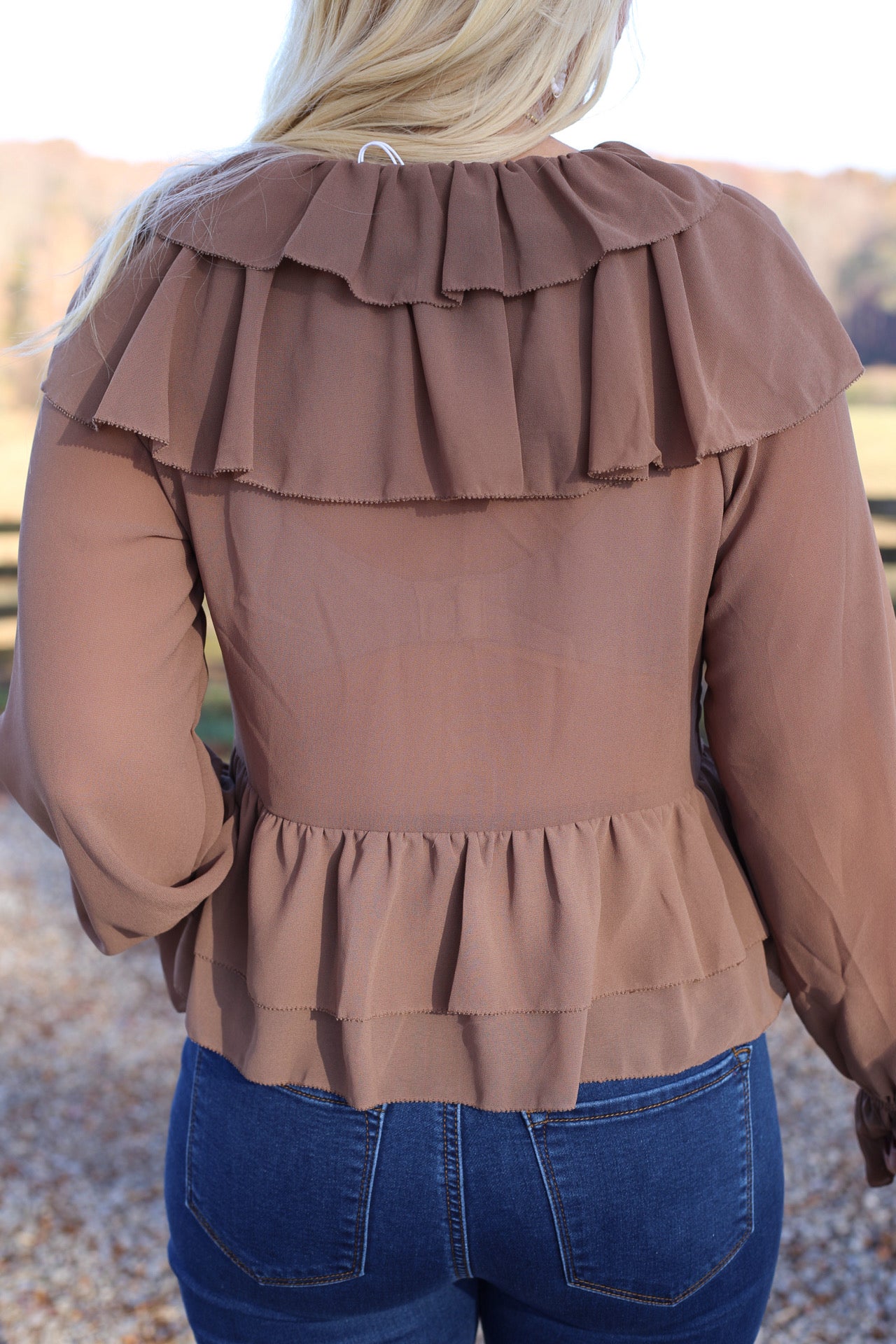 Dallas Ruffle Tie Blouse - Mocha