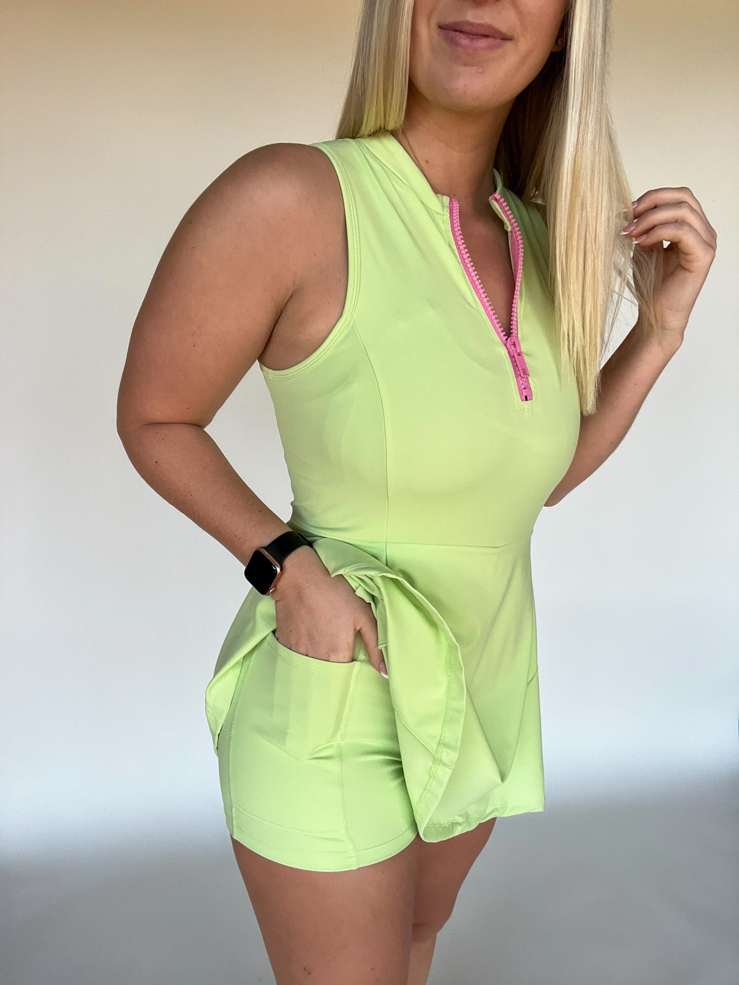 Chaney Quarter Zip Active Dress - Lime