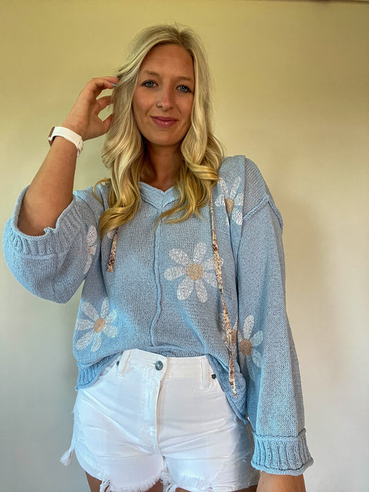 Golden Days Lightweight Sweater Hoodie - Sky Blue