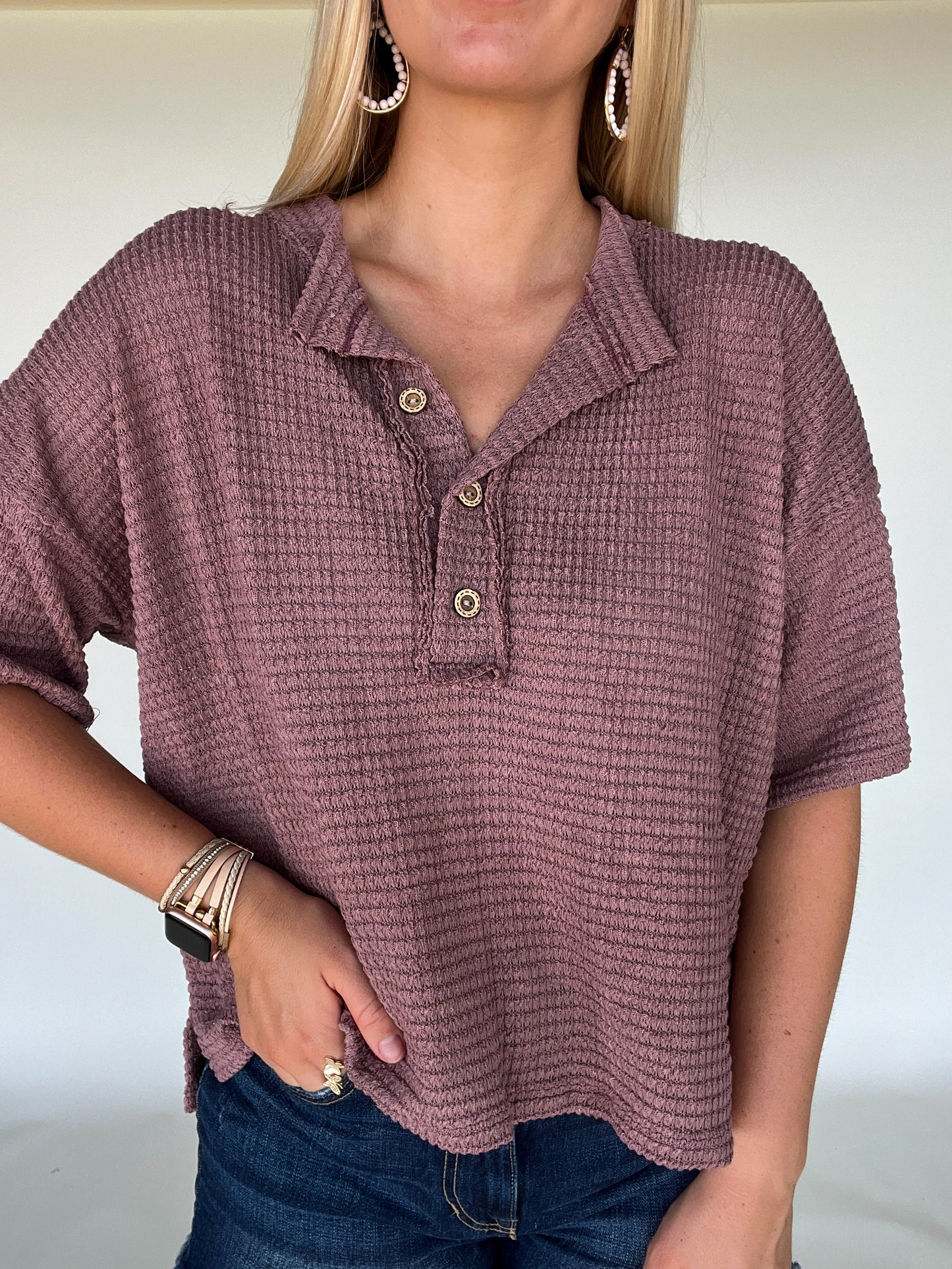 Gabby Waffle Knit Top - Mauve