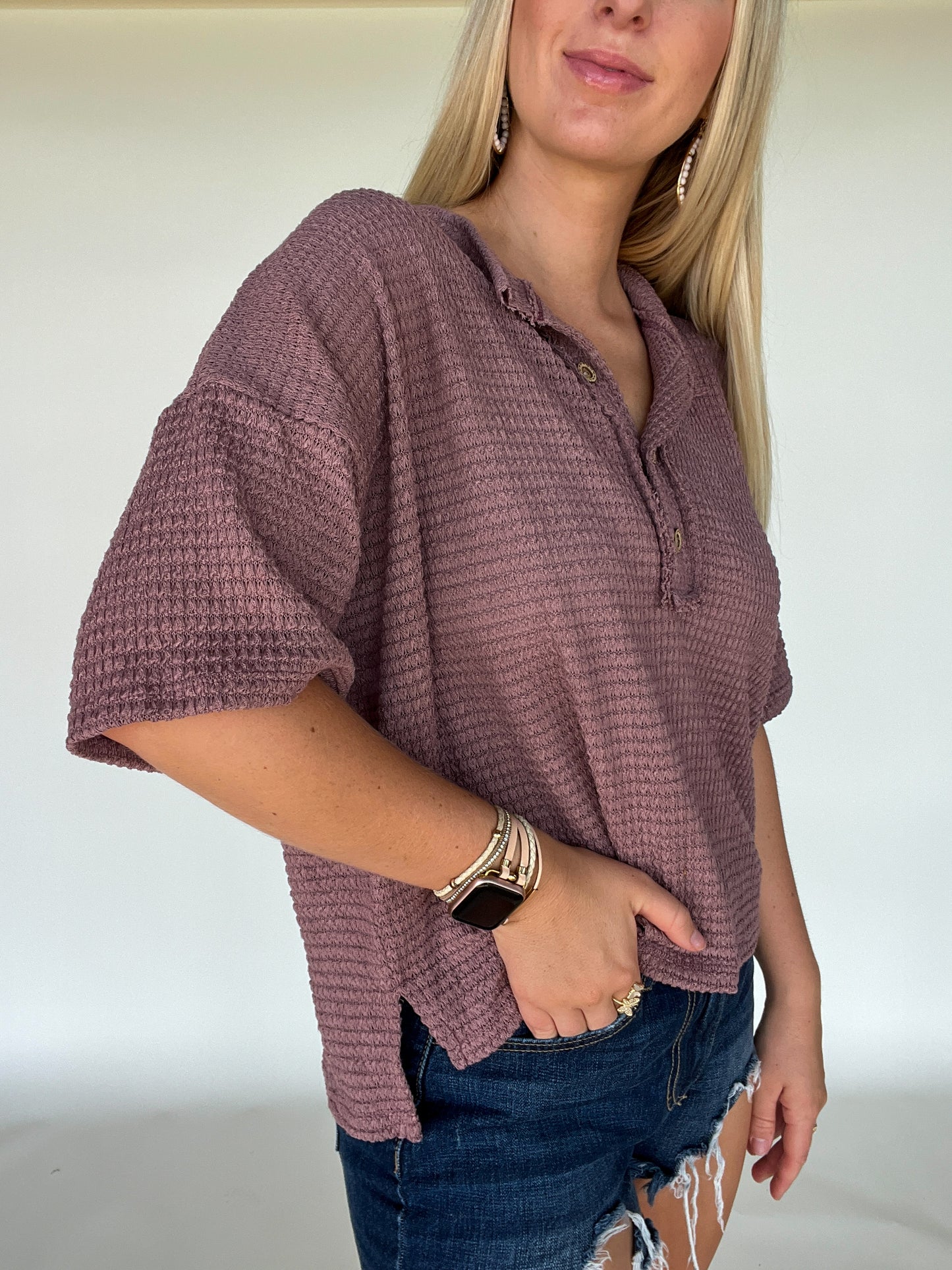 Gabby Waffle Knit Top - Mauve