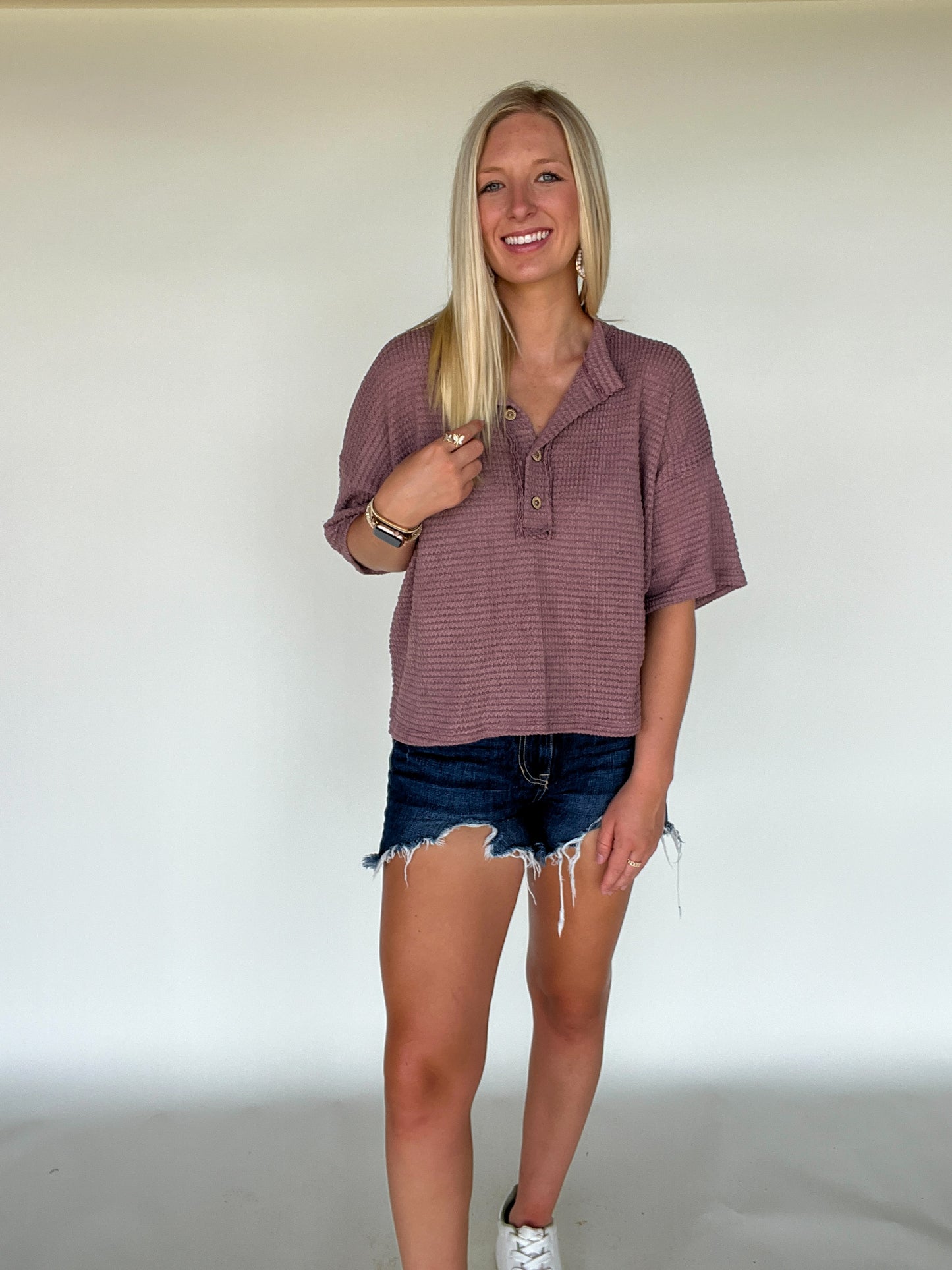 Gabby Waffle Knit Top - Mauve