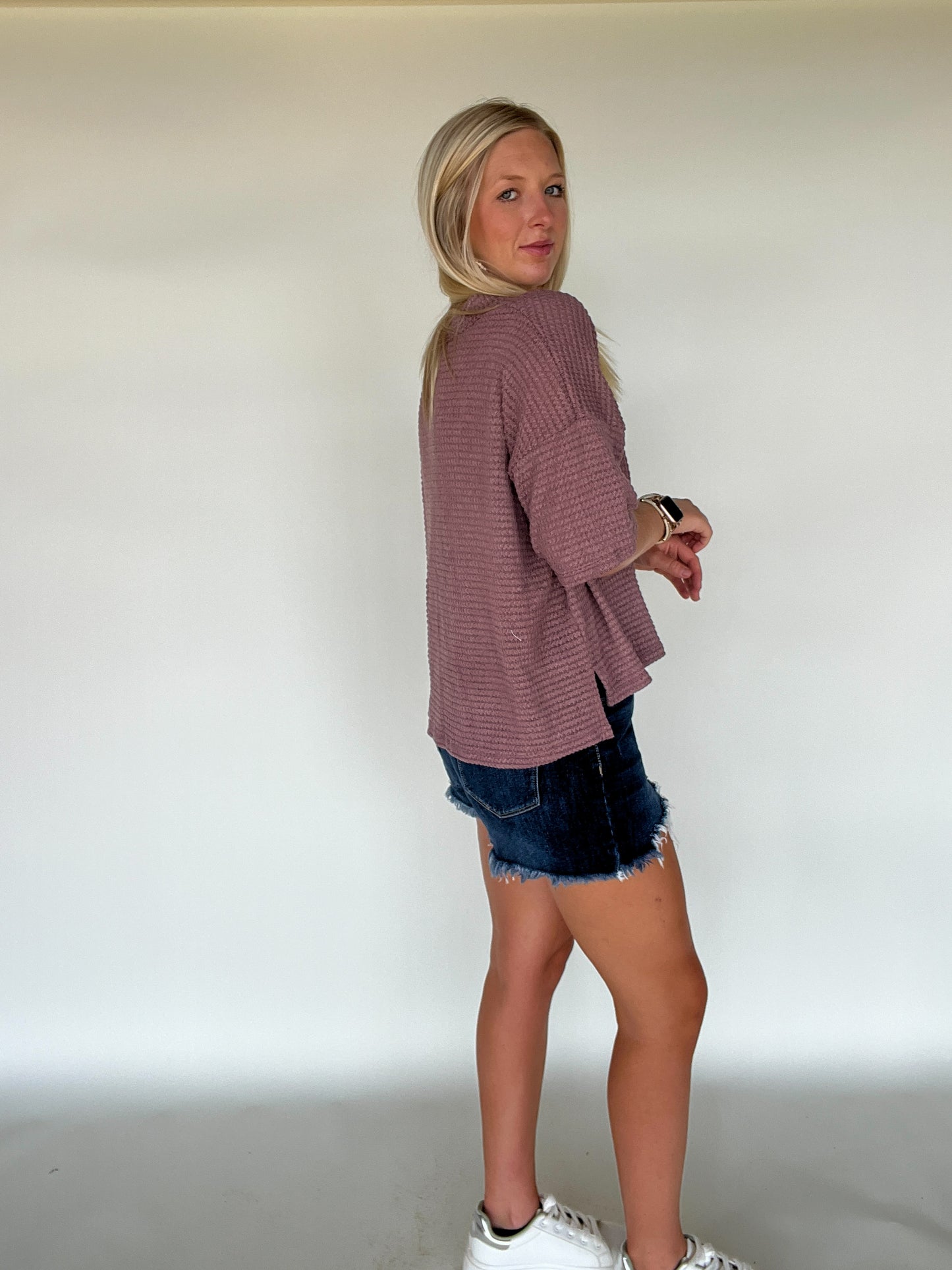 Gabby Waffle Knit Top - Mauve