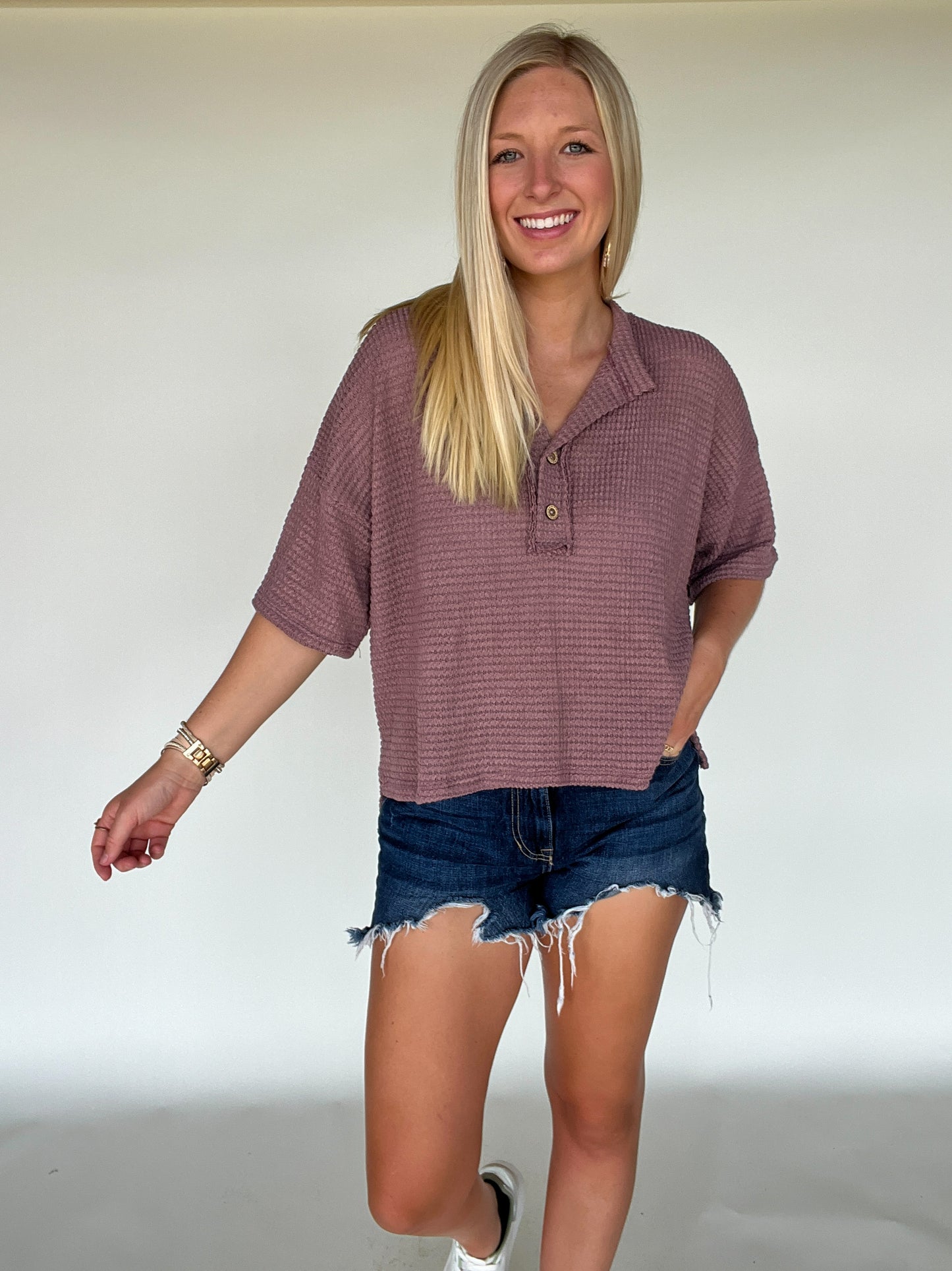 Gabby Waffle Knit Top - Mauve