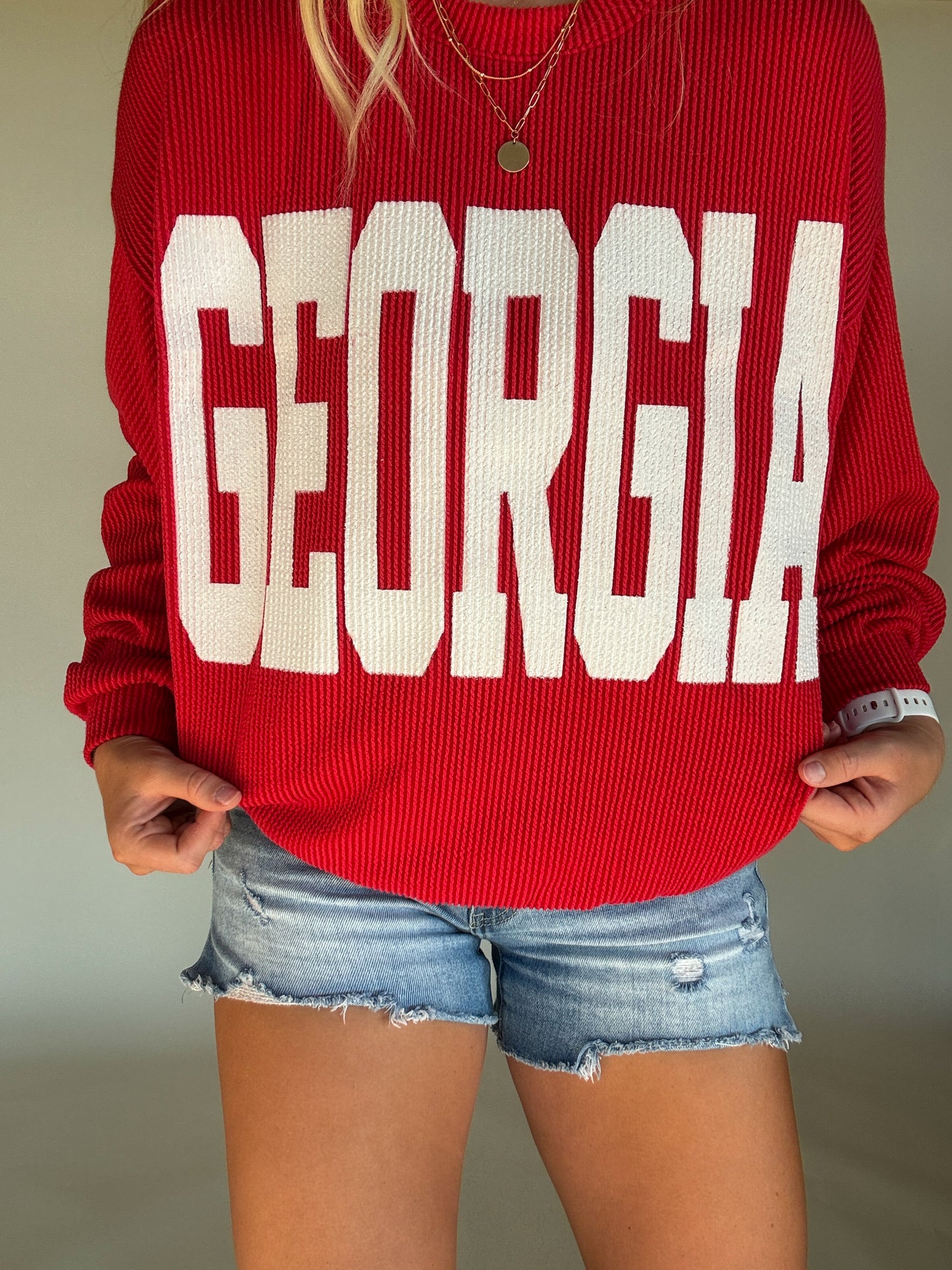 Georgia Ribbed Crewneck - Georgia Red