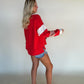French Terry Knit Color-Block Top - Red
