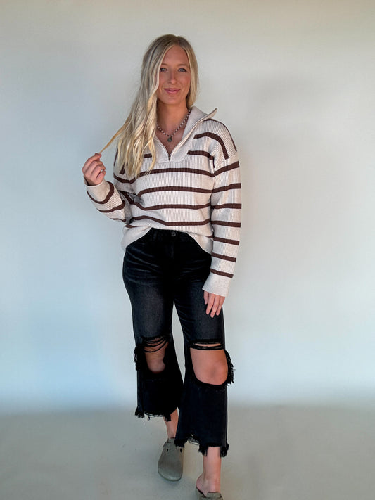 Ollie Striped Sweater - Creme/Latte