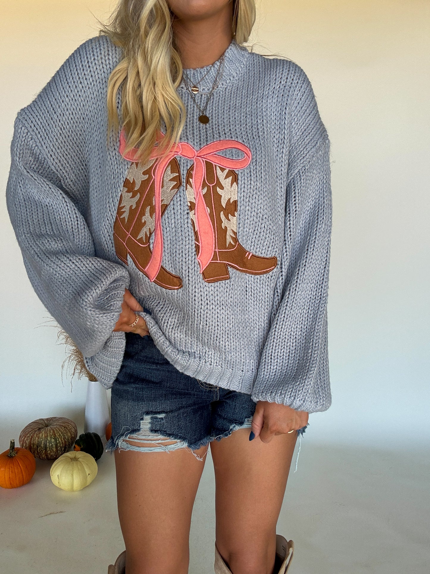 Girly Pop Cowboy Boots Sweater