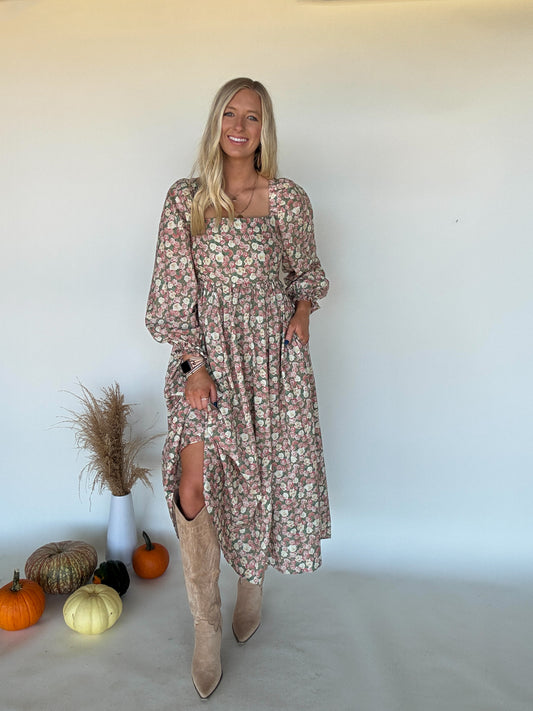 Bella Square Neck Floral Midi Dress