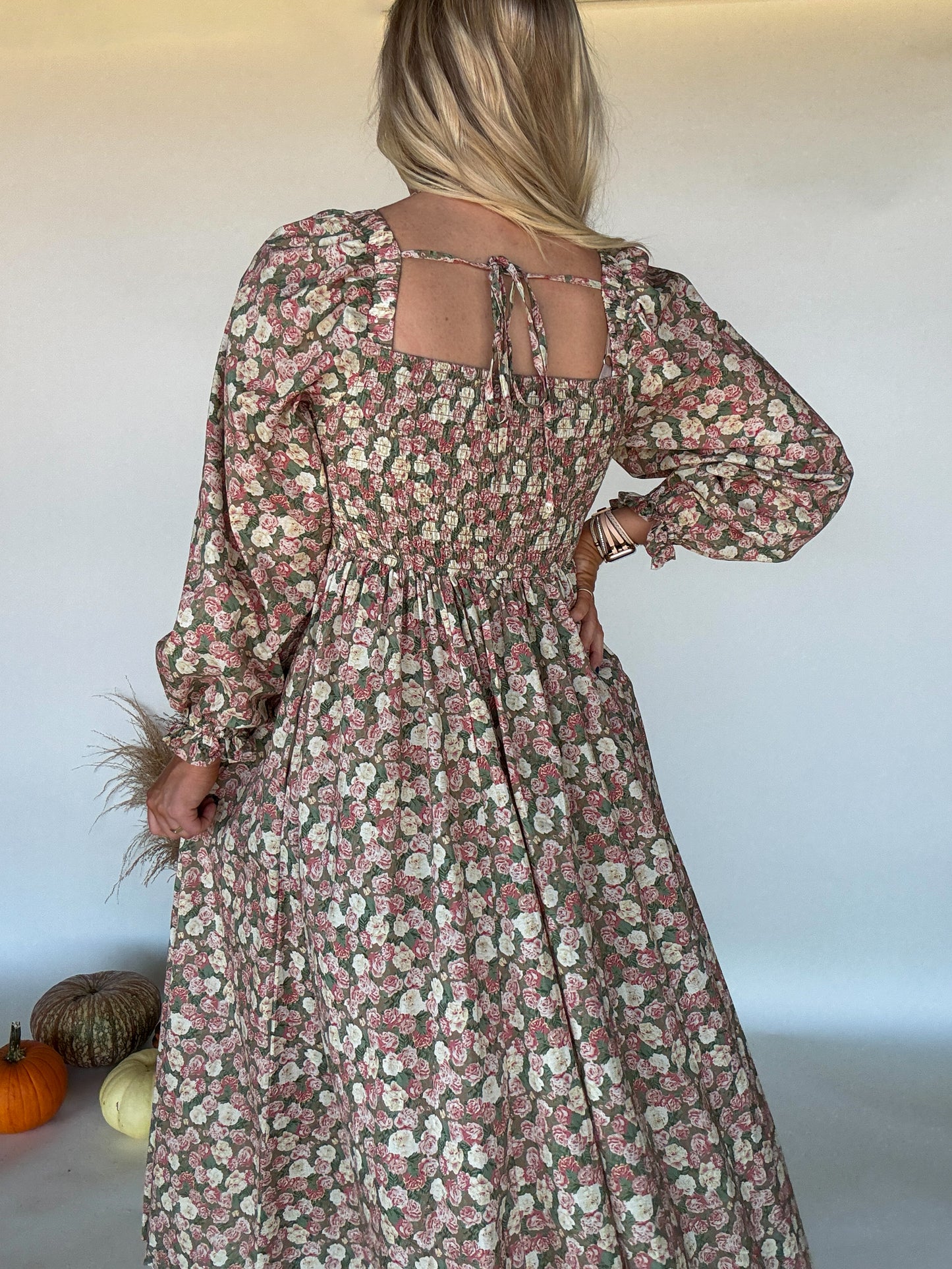 Bella Square Neck Floral Midi Dress