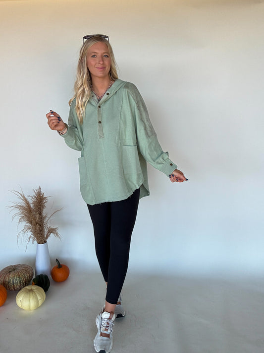 Corduroy Contrast Pullover - Sage