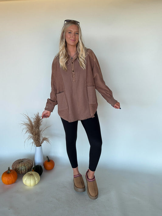 Corduroy Contrast Pullover - Brown