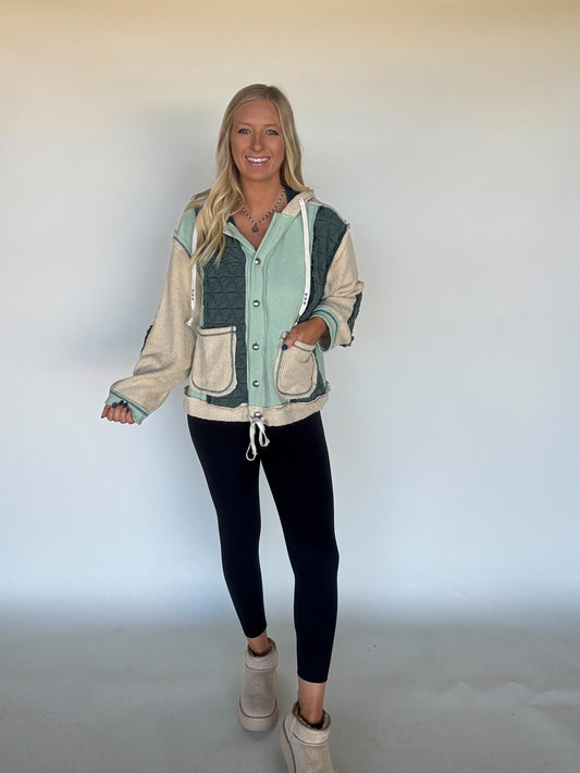 Miles Patchwork Hoodie - Forest/Cream