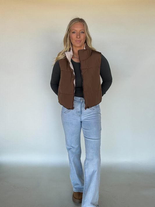 Sal Woven Solid Reversible Vest - Cocoa