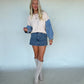 Fall Foliage Denim Sleeve Sweater - Ivory