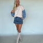 Fall Foliage Denim Sleeve Sweater - Ivory