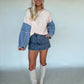 Fall Foliage Denim Sleeve Sweater - Ivory