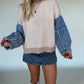 Fall Foliage Denim Sleeve Sweater - Ivory