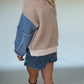 Fall Foliage Denim Sleeve Sweater - Ivory