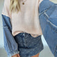 Fall Foliage Denim Sleeve Sweater - Ivory