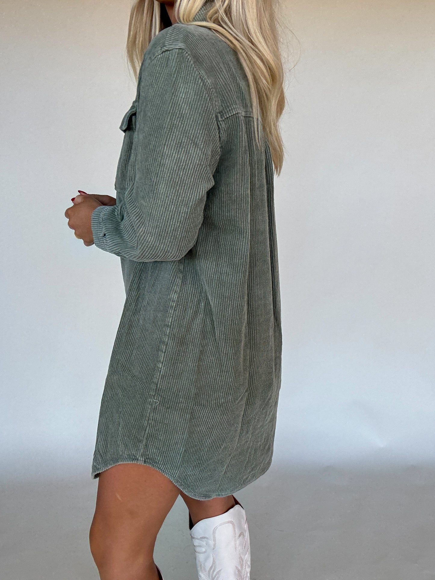 Olive Corduroy Dress