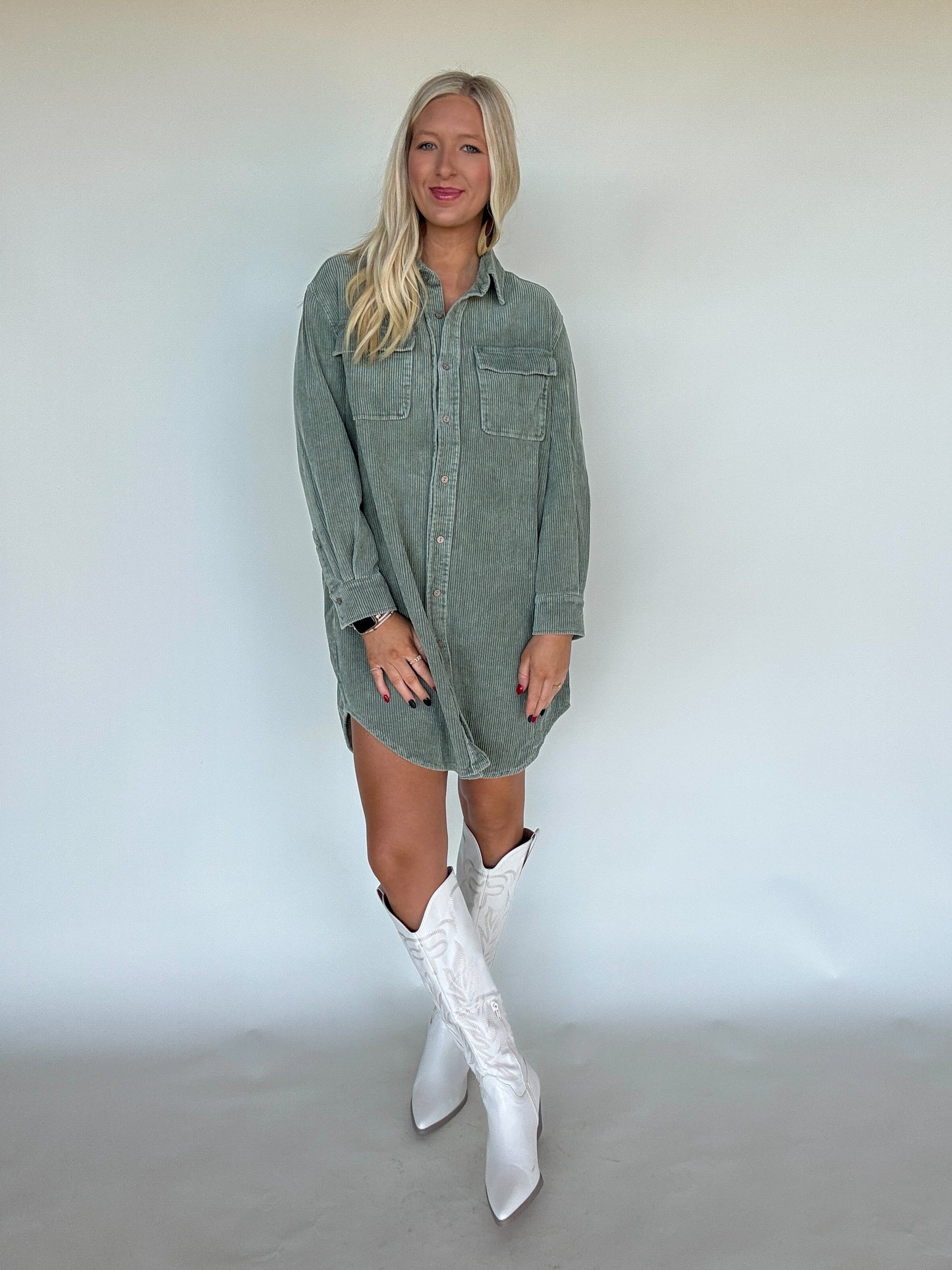Olive Corduroy Dress