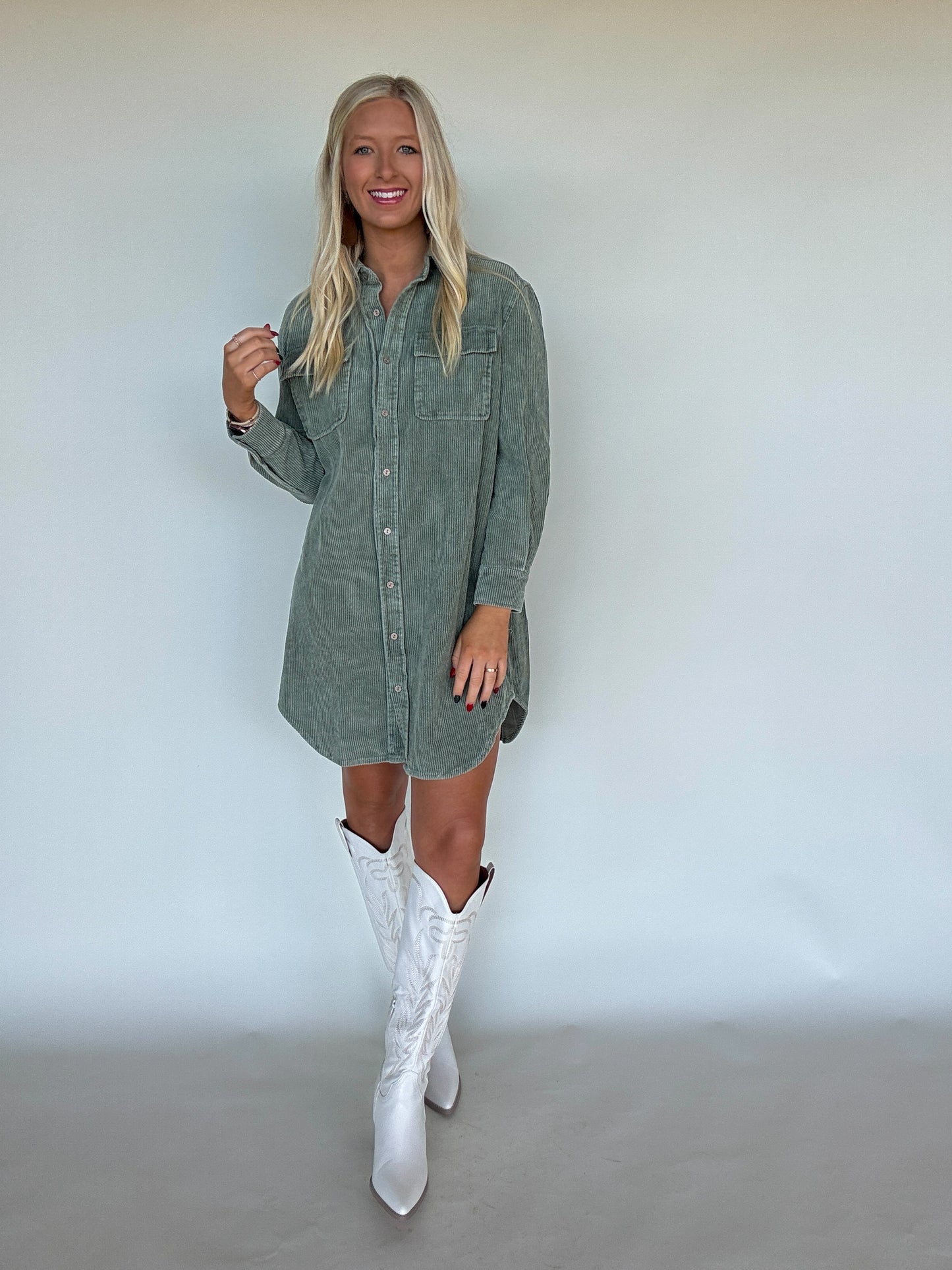 Olive Corduroy Dress