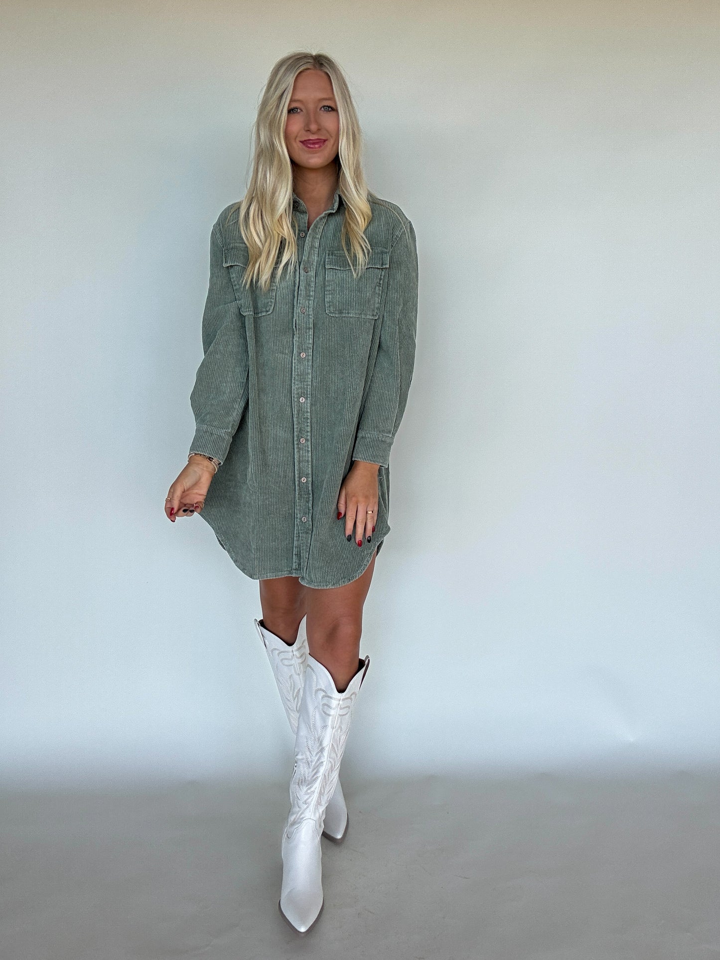 Olive Corduroy Dress