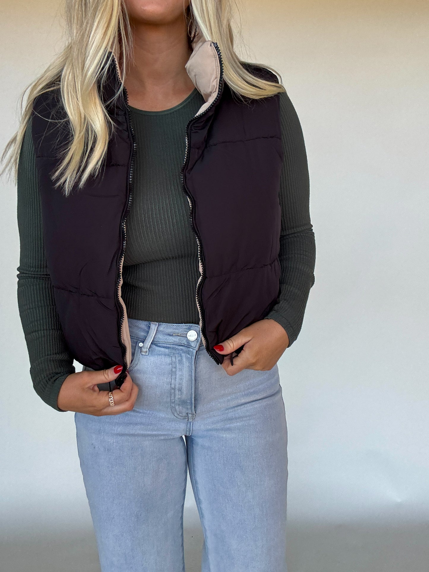 Sal Woven Solid Reversible Vest - Black