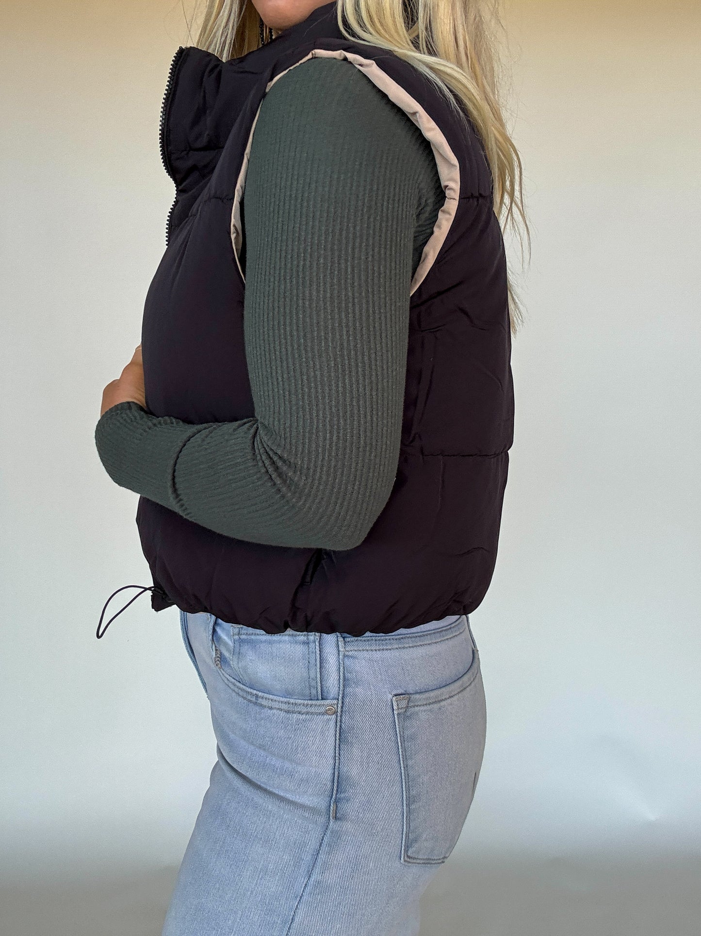 Sal Woven Solid Reversible Vest - Black