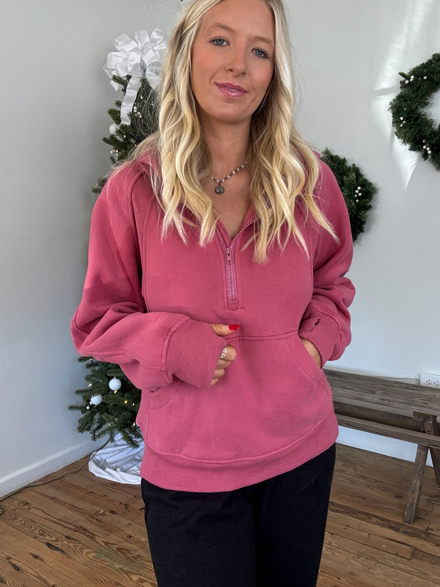 Zoey Long Hooded Sweatshirt - Berry