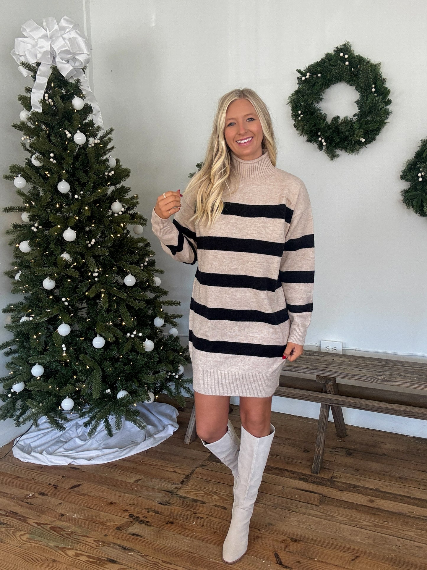 Kelly Mockneck Striped Sweater Dress