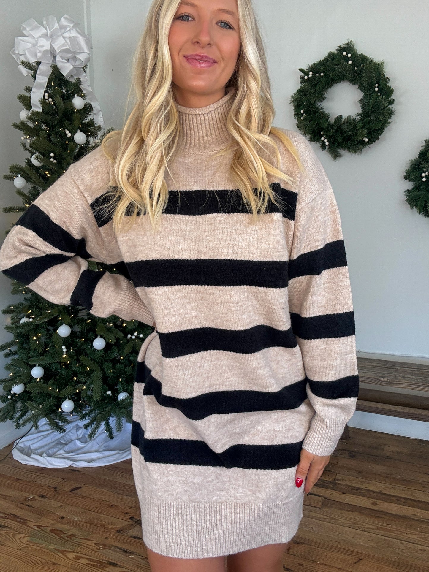 Kelly Mockneck Striped Sweater Dress