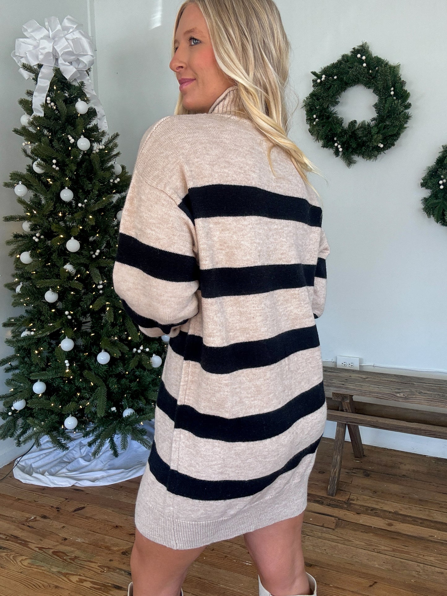 Kelly Mockneck Striped Sweater Dress