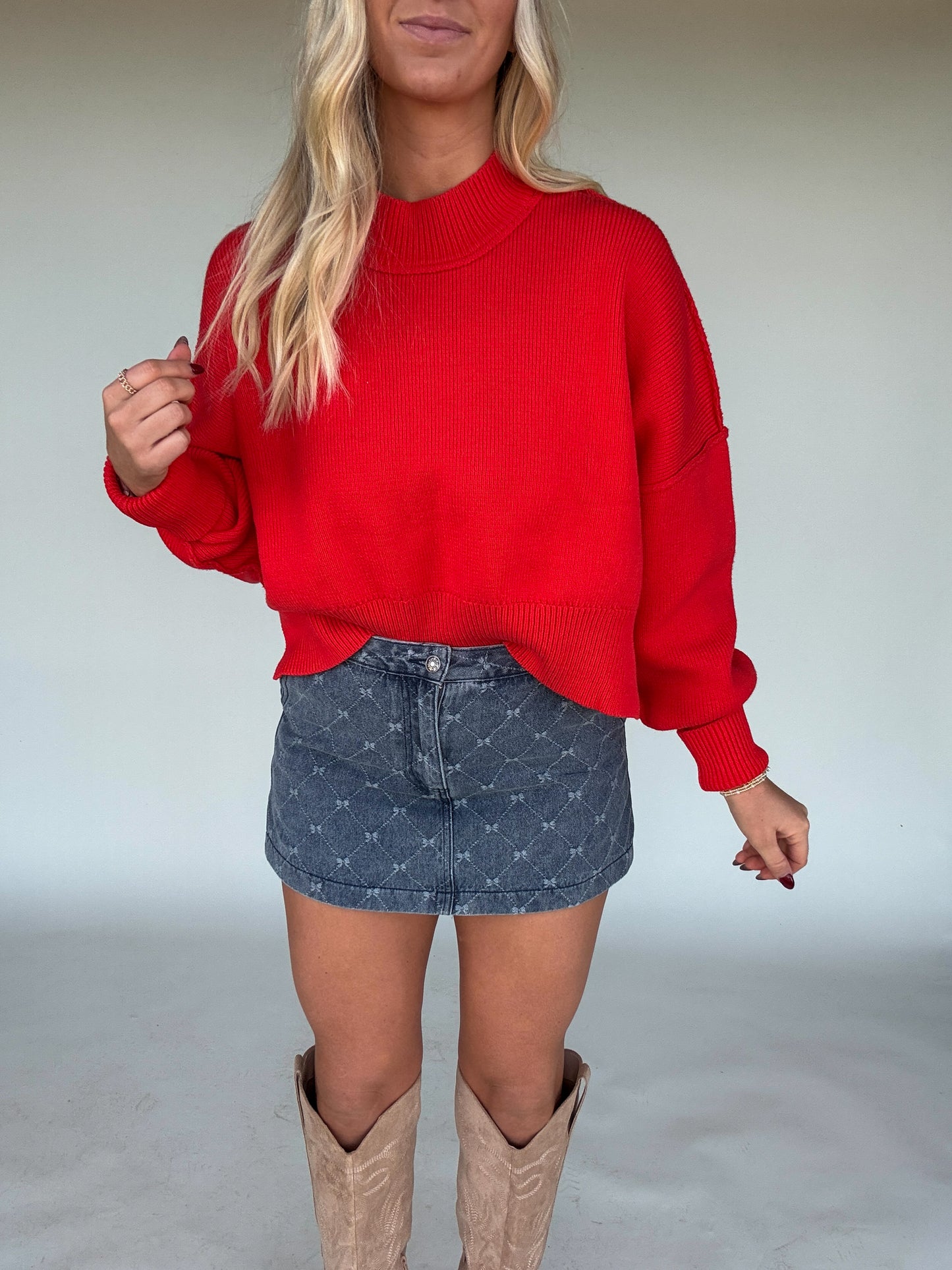 Promise Me Cropped Jolly Sweater - Red