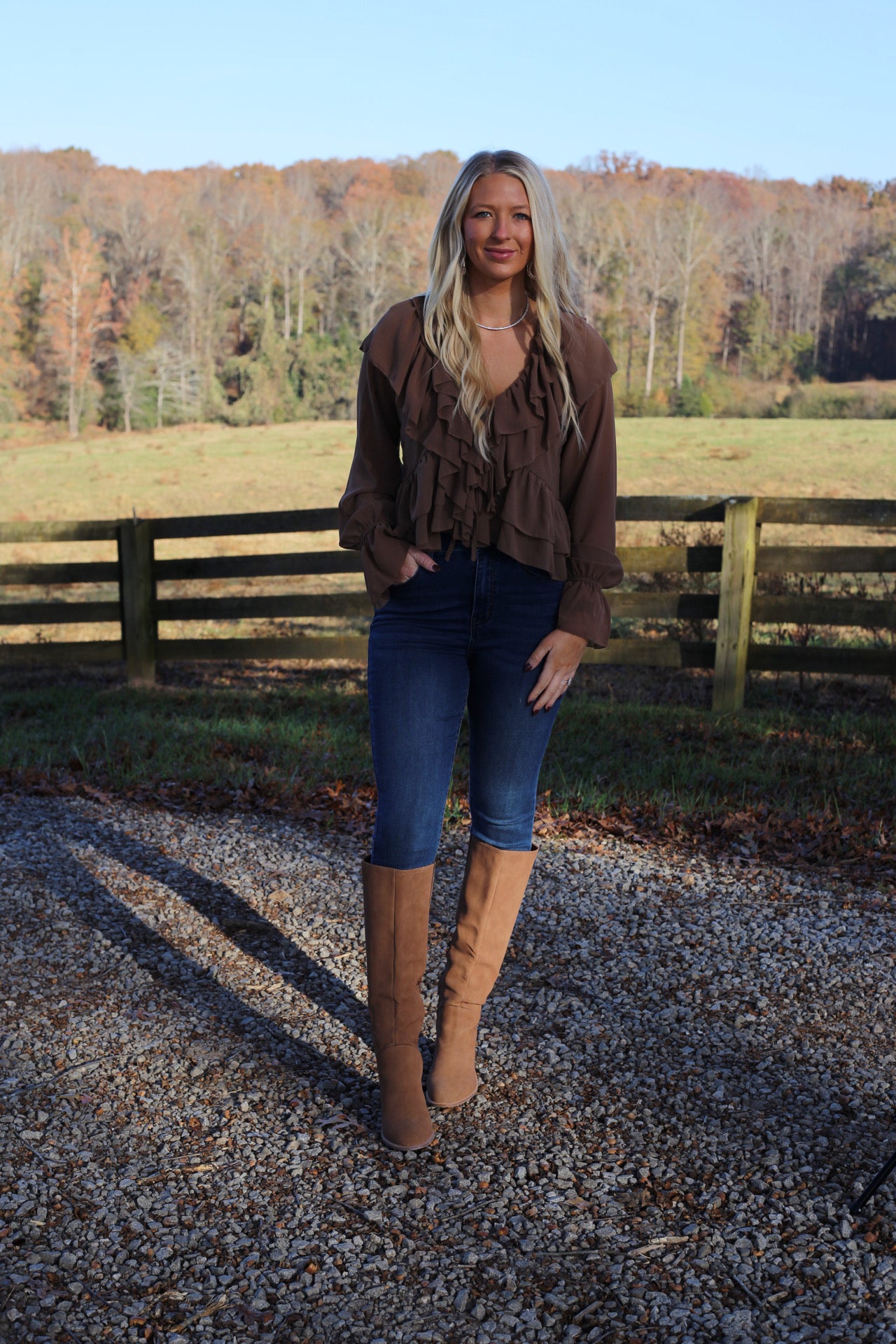 Dallas Ruffle Tie Blouse - Mocha