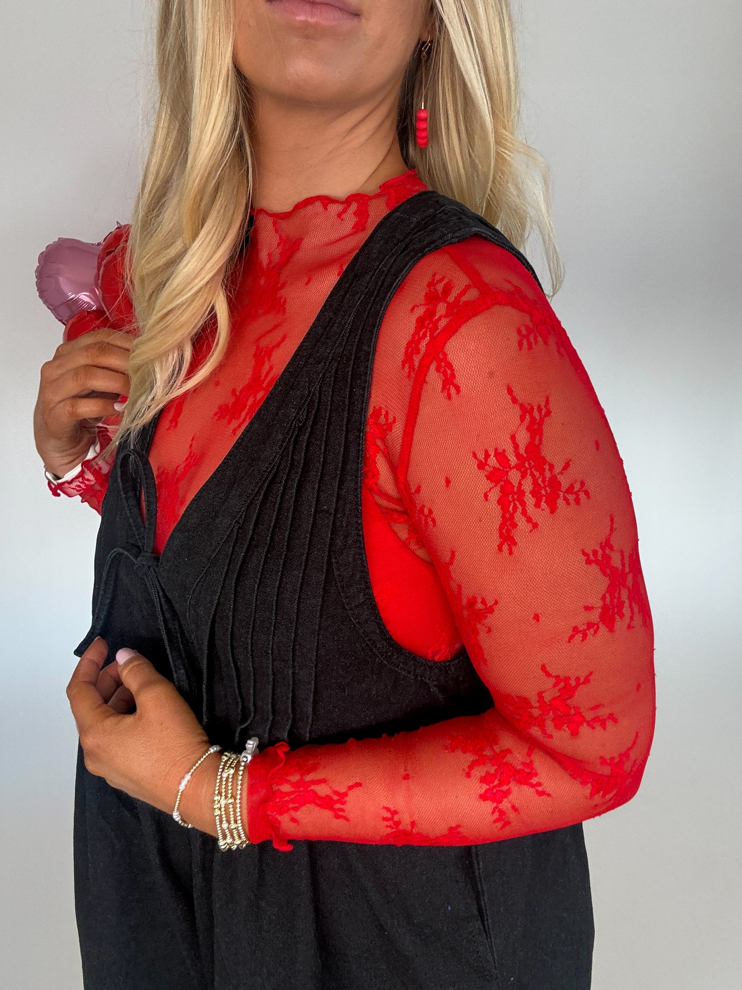 Speak Your Truth Mock Neck Lace Top - Red